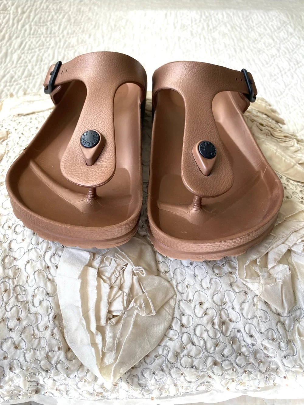 Birkenstock Gizeh EVA Sandals Bronze Gold Metallic Vibe Thong Sandal EU38 - Picture 5 of 16